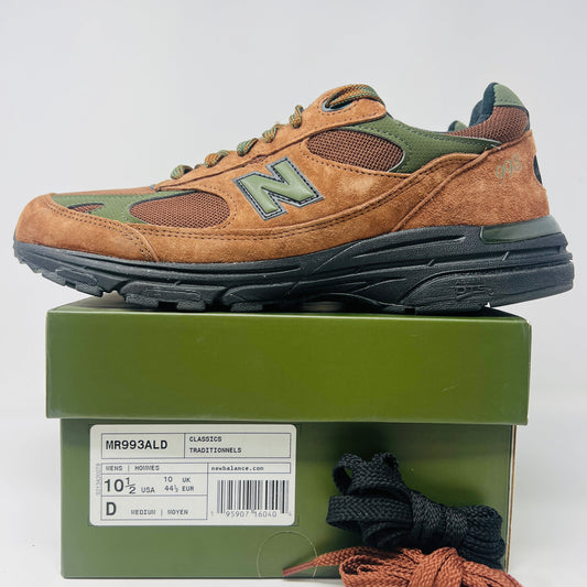 New Balance 993 Aime Leon Dore Brown sneakers, size 10.5, 2021, with extra laces and original box.