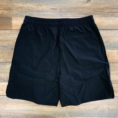 Holy Ground Athletic Shorts Black, above knee fit, zipper back pocket.