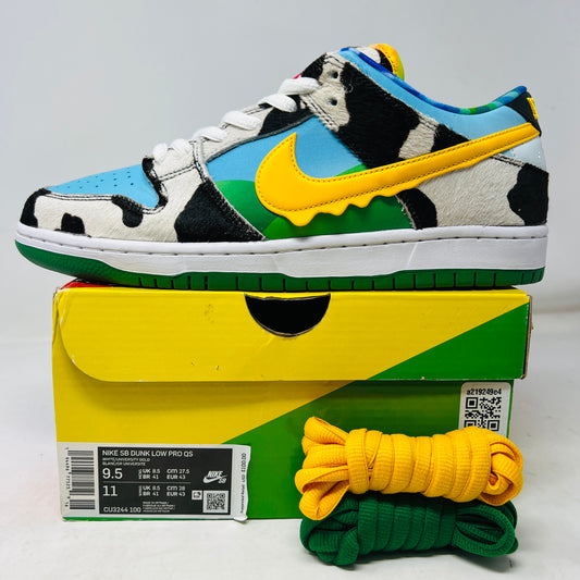 Nike SB Dunk Low Ben & Jerry's sneaker with colorful design, extra laces included.