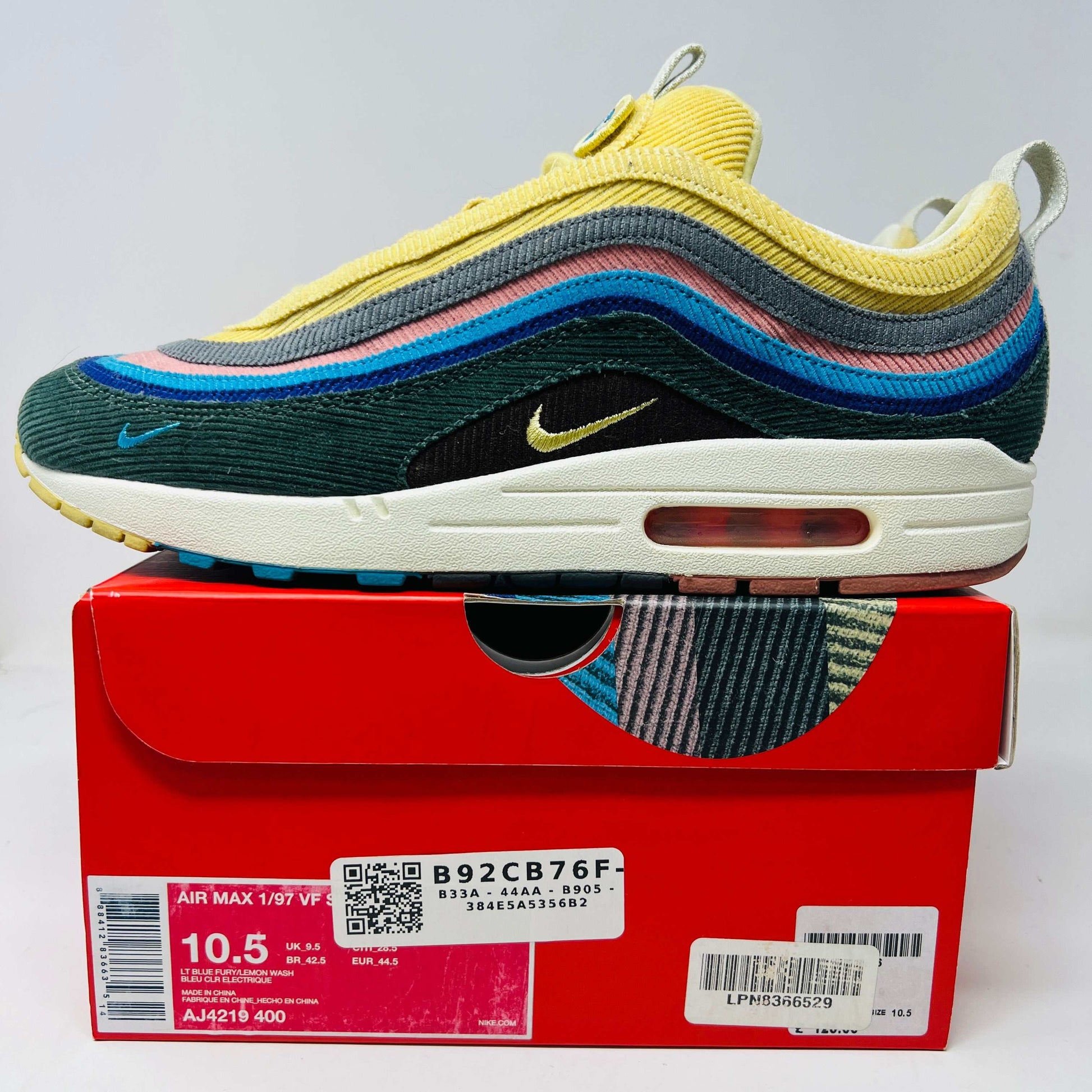 Nike Air Max 1/97 Sean Wotherspoon sneaker with extra laces and patches, 2018 model.