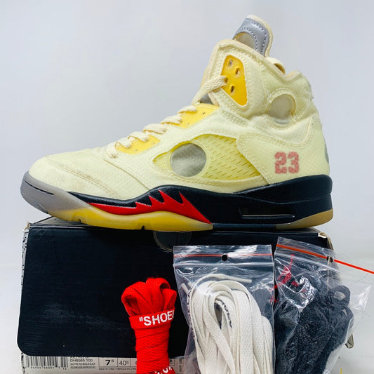 Jordan 5 Retro Off-White Sail sneaker with original packaging and accessories.