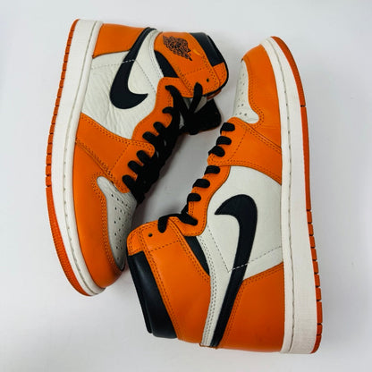 Jordan 1 Retro Reverse Shattered Backboard sneakers, size 8M, orange and white colorway, lightly worn, from 2016.