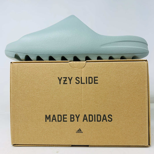 Yeezy Slide Salt on box in sleek salt colorway.