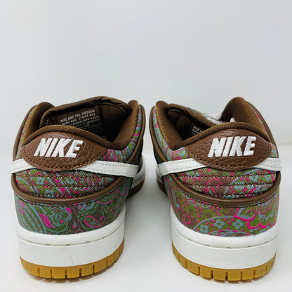 Nike SB Dunk Low Pro Paisley Brown sneakers with paisley pattern and brown accents, showcasing Nike branding.