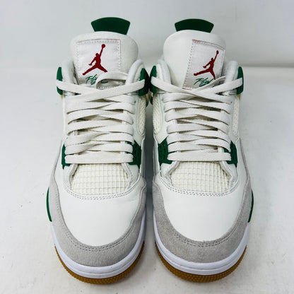 Jordan 4 Retro SB Pine Green sneakers, size 9, 2023, used condition 8.25/10, with visible wear on uppers and durable soles.