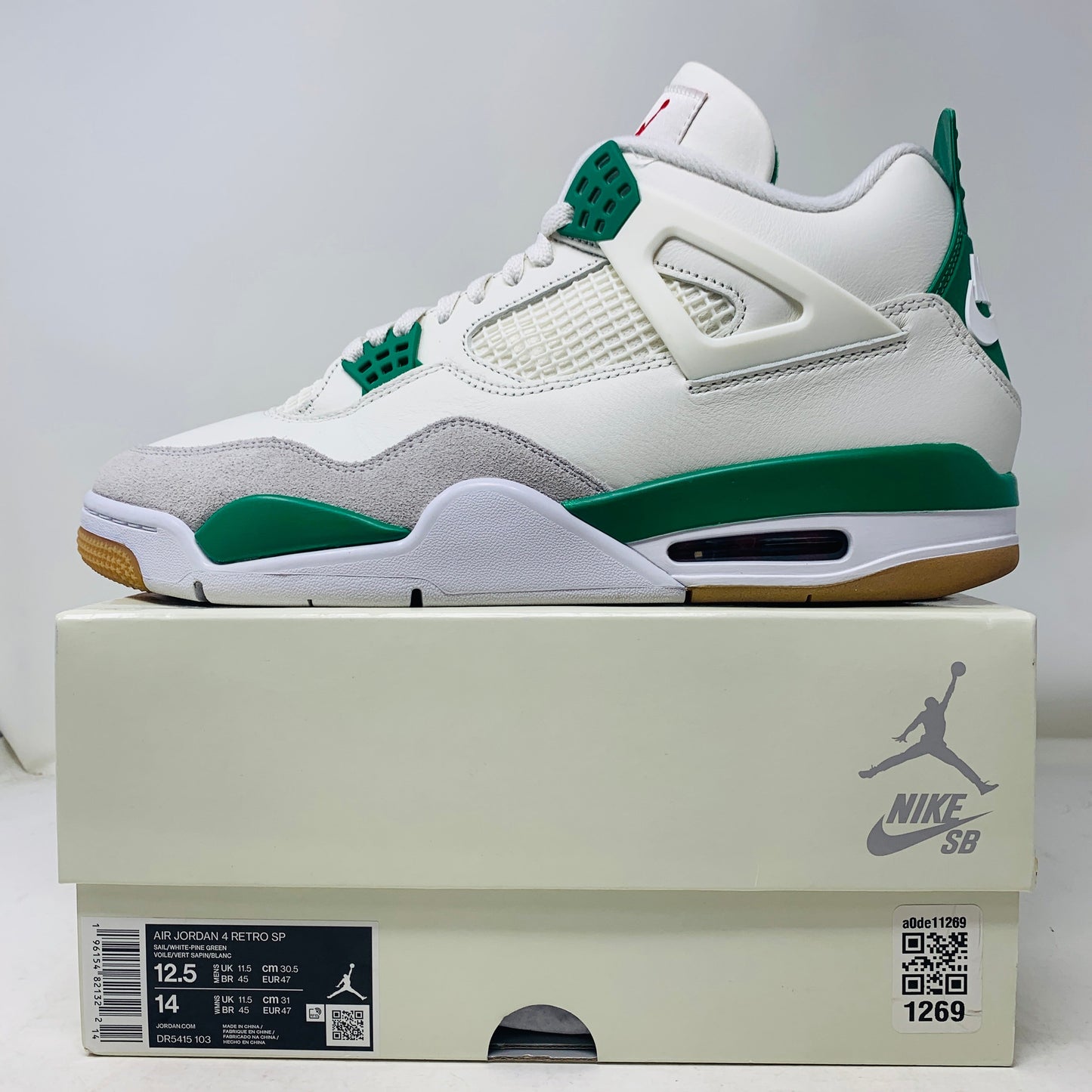 Jordan 4 Retro SB Pine Green sneaker, worn once with box.