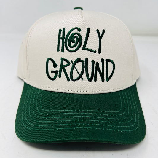 Holy Ground Stussy Hat with iconic logo and green brim.