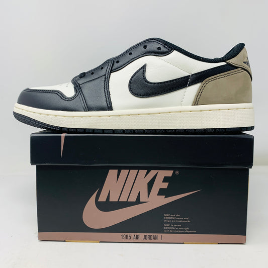 Jordan 1 Retro Low OG Mocha 2024 sneaker on Nike box, brand new condition.