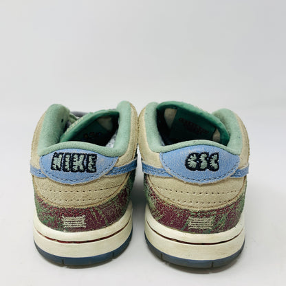 Nike SB Dunk Low Crenshaw Skate Club TD toddler shoes showing rear view with wear, no box.