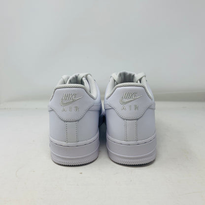 Nike Air Force 1 Low Triple White sneakers, back view, brand new condition, 2023 release.