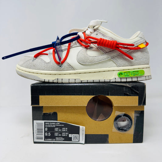 Nike Dunk Low Off-White Lot 13 sneaker with unique design and branding.