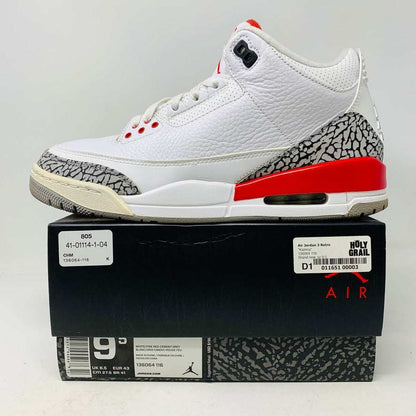 Jordan 3 Retro Hall of Fame sneakers, size 9.5M, good condition, slight yellowing, box included, 2018 release.