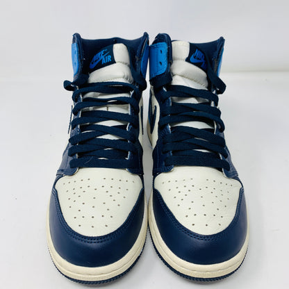 Jordan 1 Retro High Obsidian (GS) sneakers, size 7Y, clean uppers, minor heel drag, extra laces, 2019 release.